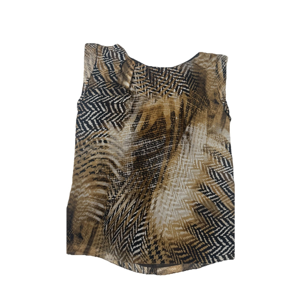 Women's Vince Camuto Tan Black Print Sleeveless Blouse sz XS